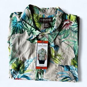 Cooke Street Men's short Sleeve Aloha Hawaiian Shirt Cotton Floral Tan Size 2XL